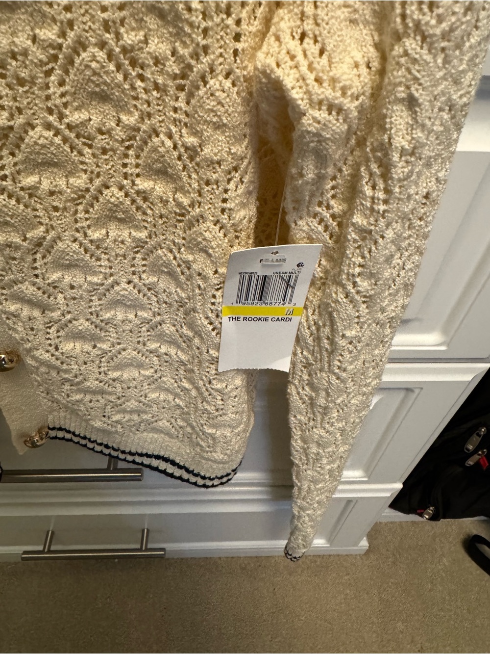 Frame Denim Cream Knit Cardigan with Navy Trim and Gold Buttons - Picture 4 of 8